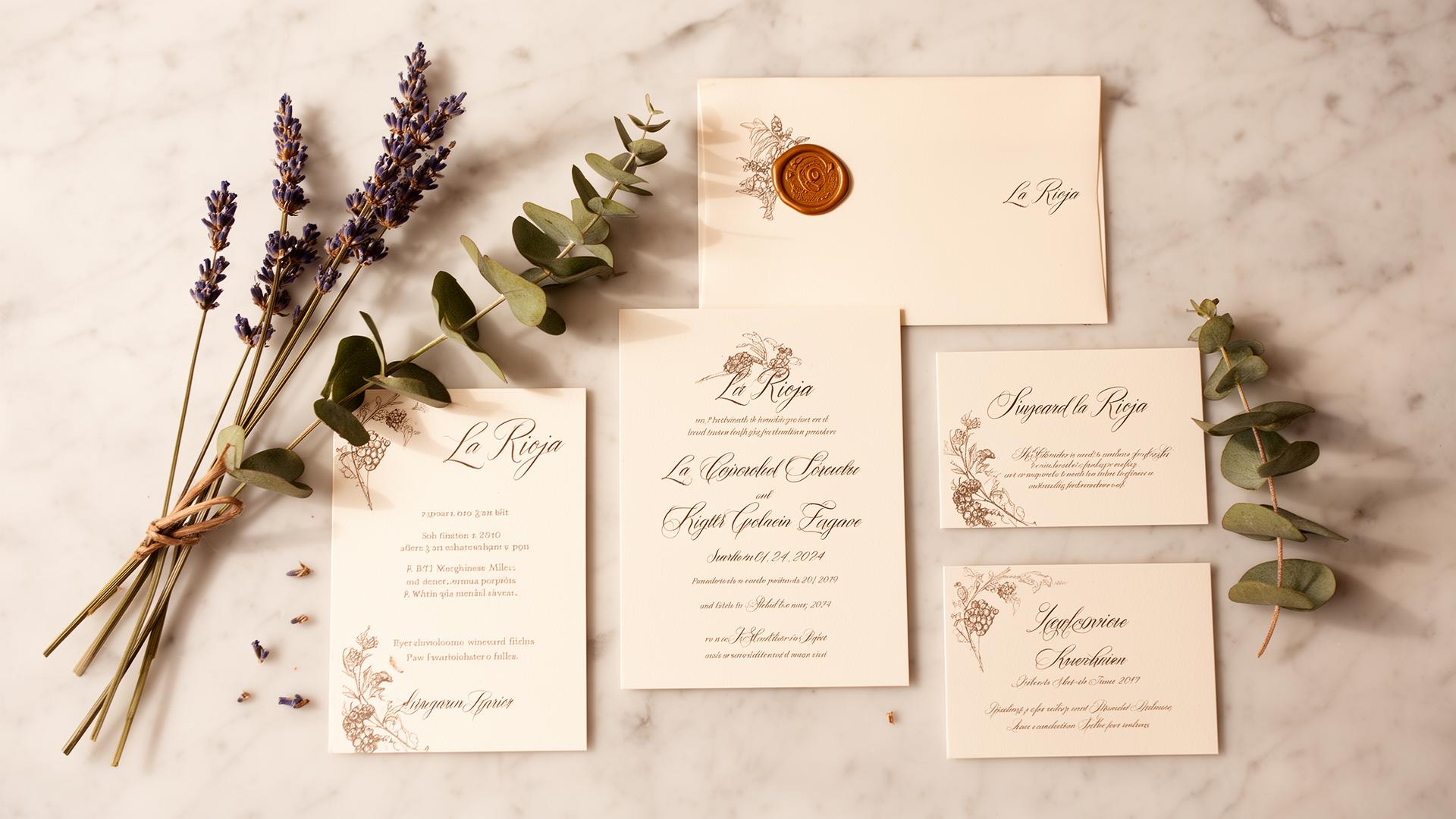 diseño y estilismo nupcial con invitaciones, lavanda y eucalipto